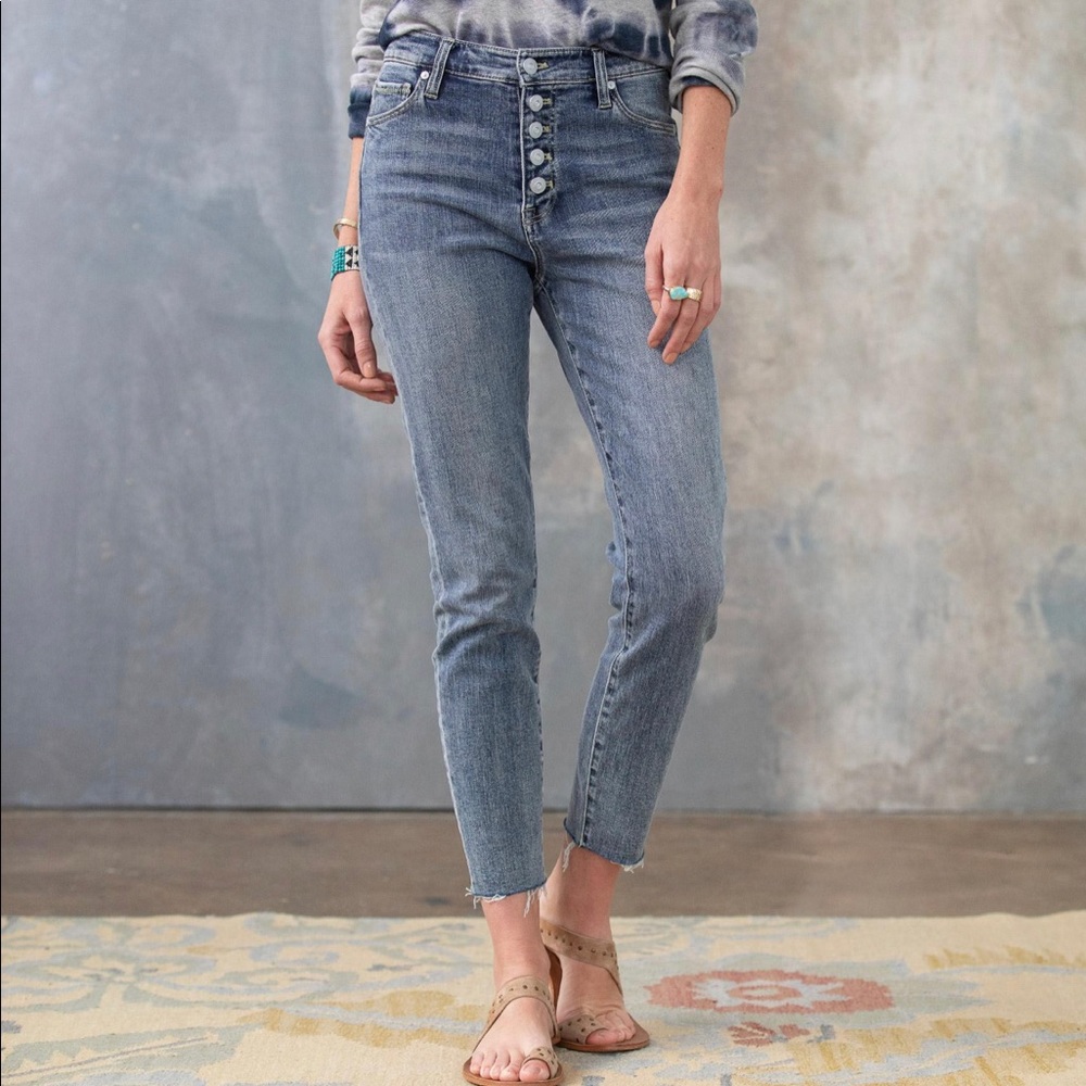Conrad Skinny Ankle jeans in stretchy stone wash denim. New from Sundance.